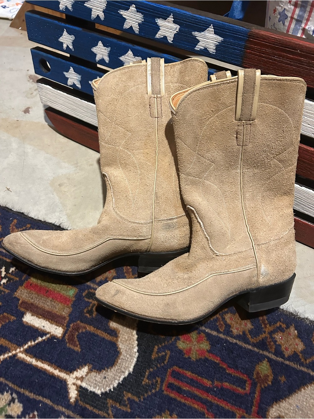 Tony Lama Tan Suede Western Cowboy Boots vintage 1960s